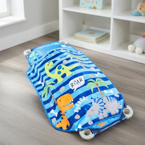 Image of EVERYDAY KIDS Cute Preschooler and Toddler Cot Nap Mat for Home, Daycare, Preschool and Kindergarten; Easy to Roll Sleeping Mat with Elastic Straps, Pillow and Blanket