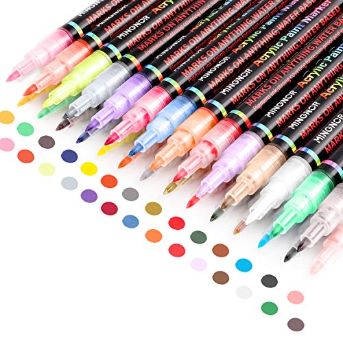 28 Colors Acrylic Paint Marker Pens for Rocks Painting Glass Stone Wood Metal Ceramic Canvas Plastic Mug DIY Craft Projects, Fabric Markers Kit with Fine Tip, Water Based Premium Waterproof Permanent