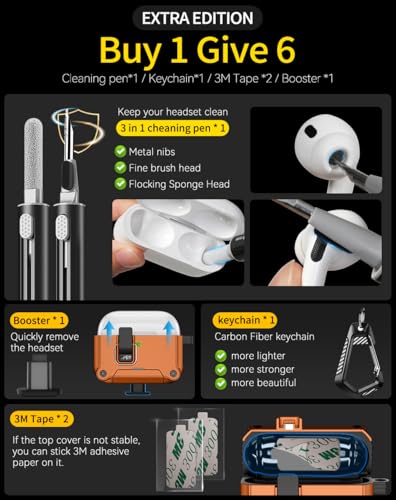 Image of Pohgelan for AirPods 2nd /1st Case with Safety Lock-Orange | Magnetic Automatic Lock with Cleaning Kit&Keychain,Compatible with Magsafe