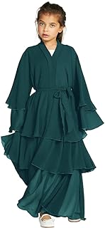 Girls Muslim Dress Chiffon Kaftan Maxi Dress Cardigan Robe Islamic Modest Hijab Dress for Girls Prayer Abaya Dress