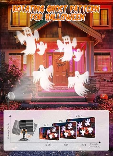 Minetom Halloween Projector Lights Outdoor, Rotating Ghost Projector Halloween, Waterproof Halloween Light Projector Landscape Lights for Outdoor Indoor, Yard, Patio, Garden, Party Decor