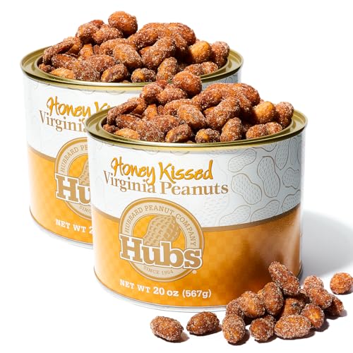 Hubs Peanuts Honey Kissed - Premium Virginia Nuts with All-Natural Sweet Honey Coating Flavor - Super Extra-Large Virginia Peanuts - Crunchy Delight Snacks - Vacuum-Sealed Tin - 2 Packs of 20 oz Cans