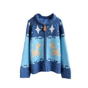 Womens Fair Isle Cardigan Sweater Casual Fall Cute Star Deer Loose Zipper Long Sleeve Coats Y2k Retro Outwear
