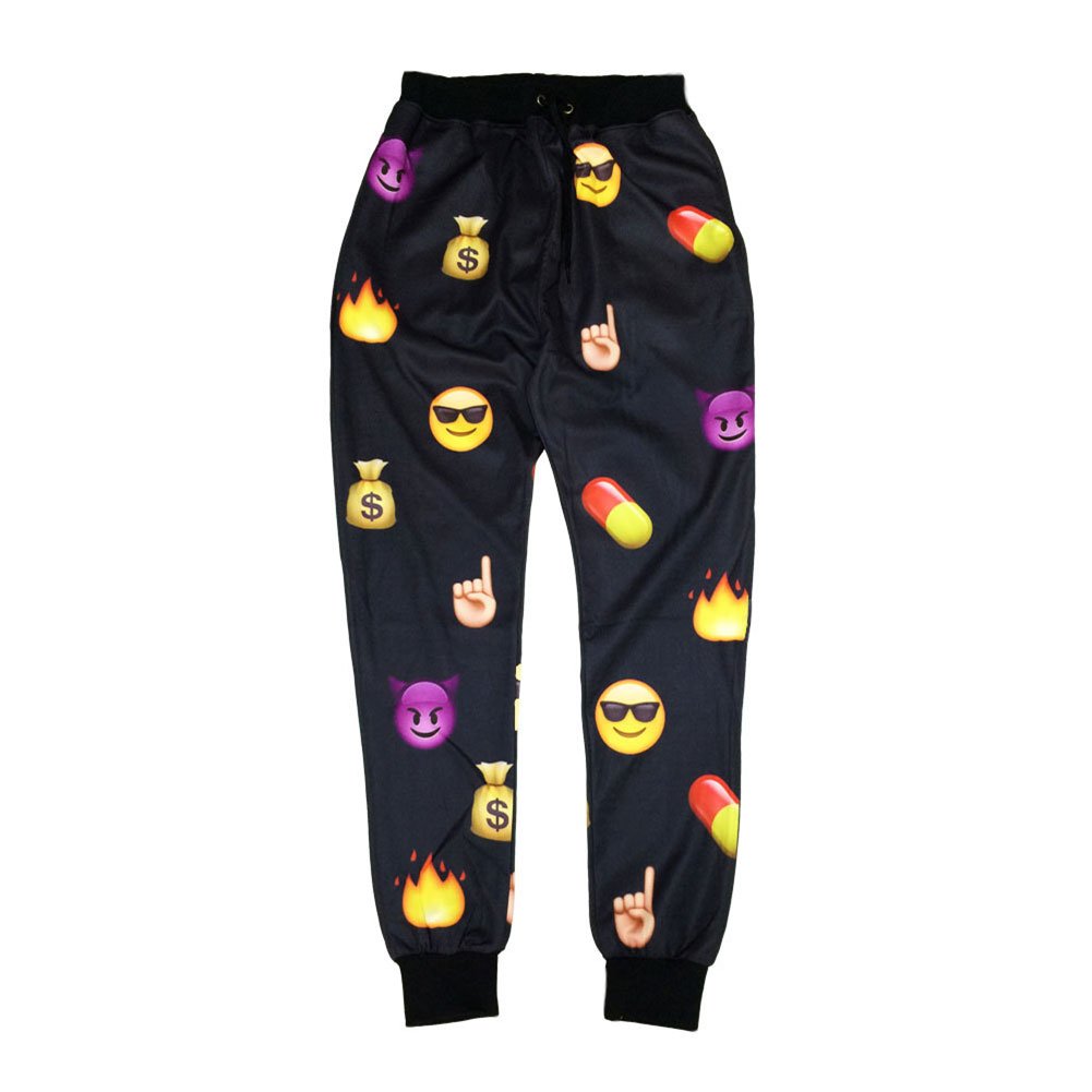Unisex Emoji Sweatpants Jogger Pants Cartoon Clothes Hip hop Trousers Swag (L)