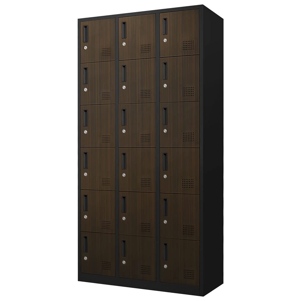 値下げ!未使用木目調ブラウン スチールロッカー 18人分 鍵付き