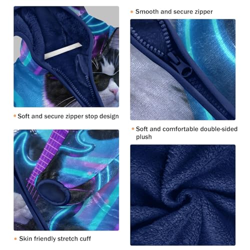 Cool Cat Plays Guitar Neon Toddler Fleece Jacket Girl Boys Hooded Fleece Jacket Coat Warm Outwear Zip-up 3-10T3