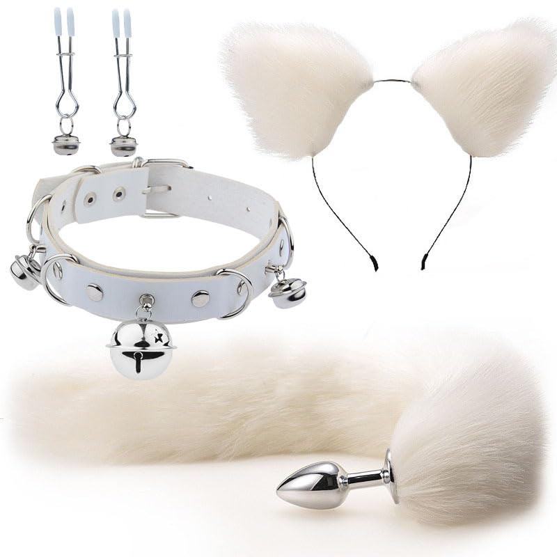 BeHorny Ensemble de bondage, collier pour chat, oreilles, queue avec plug anal, pinces à tétons