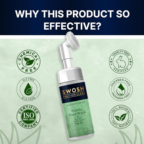 SWOSH Aloe Vera & Nem Foaming Face Wash For Pimple Prone & Oily Skin- No Parabens, Sulphate, Silicones & Color (with Built-in Face Brush), 100 ml - Image 7