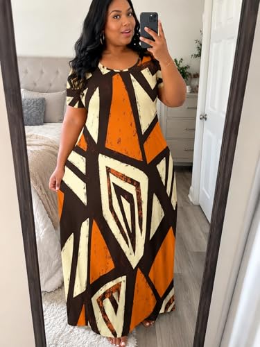 Image of PinkPatty Plus Size Maxi Dress for Women Summer Casual Short Sleeve Tshirt Dresses with Pockets (XL-6XL)