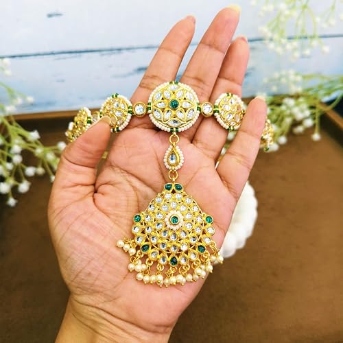 UrbanLuk Ethnic Kundan Hairband Green - Image 4