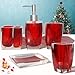 LUANT Bathroom Accessory Set Resin Soap Dish, Soap Dispenser, Toothbrush Holder & Tumbler (No tray, Red)