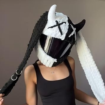 Cool Helmet Covers, Full Face Motorcycle Helmet Cover Decorative Hat, Cute Cartoon Cap Men Women Couple Plush Fluffy Fun Riding Gear and Gifts, Motorbike Helmet Case