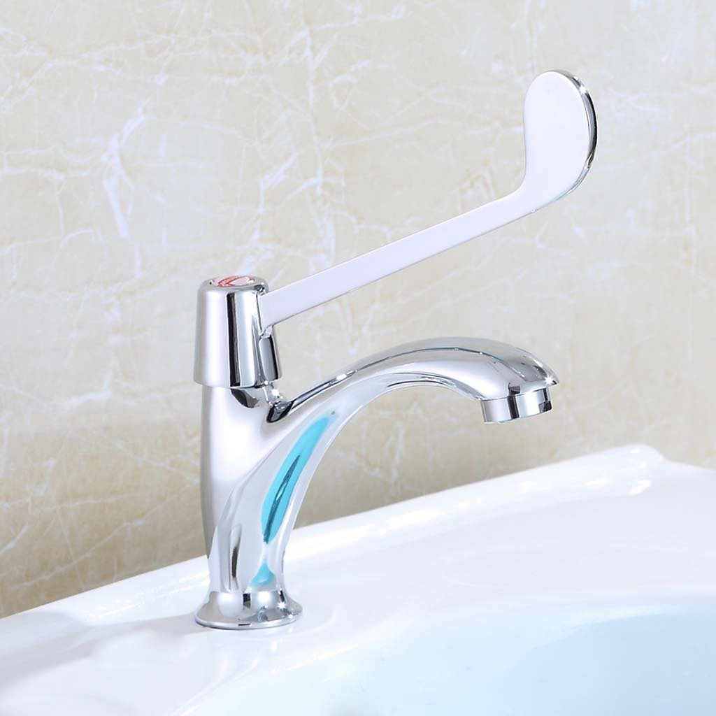 HYLR Long Handle Elbow Faucet, Basin Faucet Single Cold Copper Medical Faucet with Water Pipes Hydrant Bathroom Fixtures Bathroom Sink Taps Tub Taps