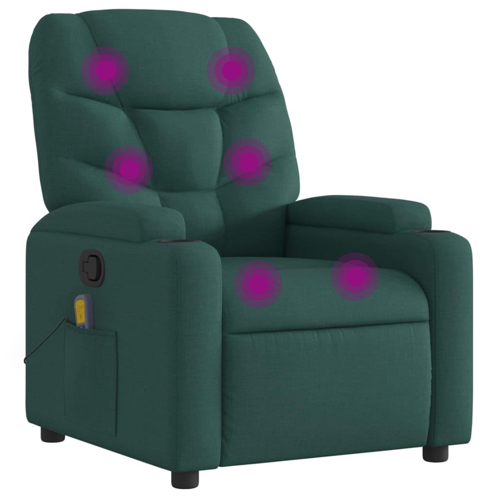 vidaXL Sillón de Masaje Reclinable sin Adaptador de Corriente, Silla con Respaldo Reposabrazos, Sillón de Televisión Relax Descanso, Asiento para Salón, Tela Verde Oscuro