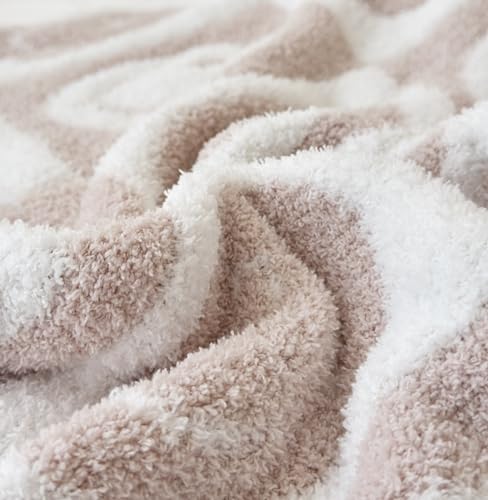 Image of Ultra Soft Cozy Happy Smiling Face Checkered Knitted Throw Blanket Fluffy Microfiber Checkerboard Bed Blanket Lightweight Both Sides Blanket for Couch Sofa Bed (Smile Cream, Throw 50 inchx60 inch)