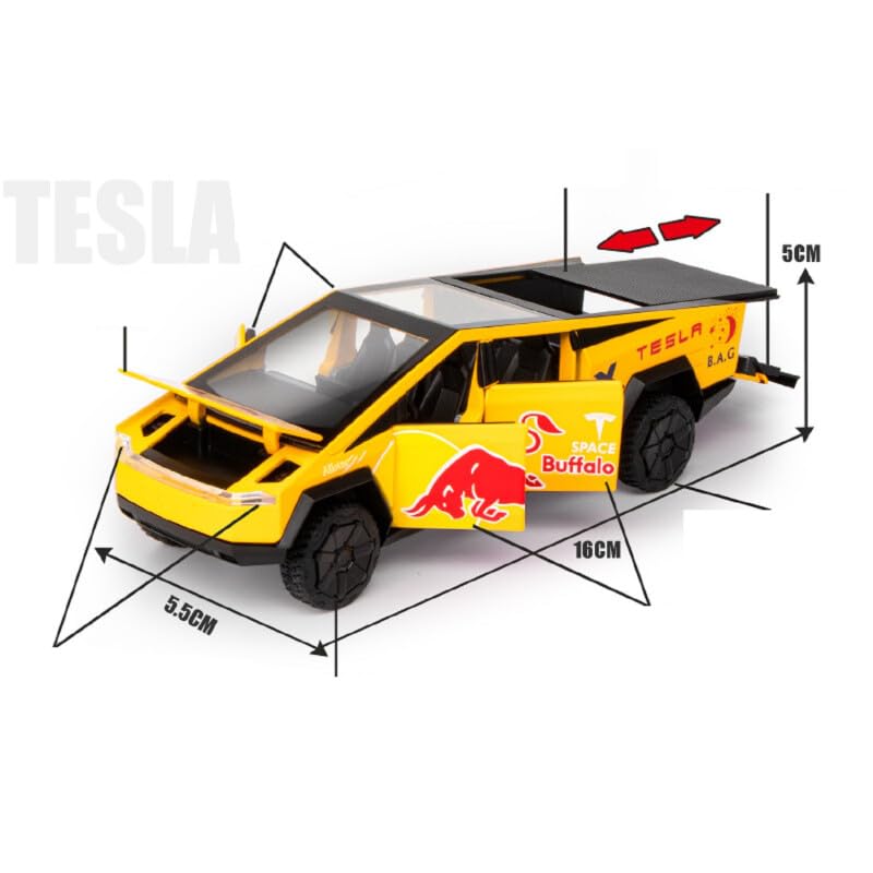 Image of 1:32 Tesla Cybertruck Red Ball Edition - Blue Alloy Diecast Pullback Metal Car Toy
