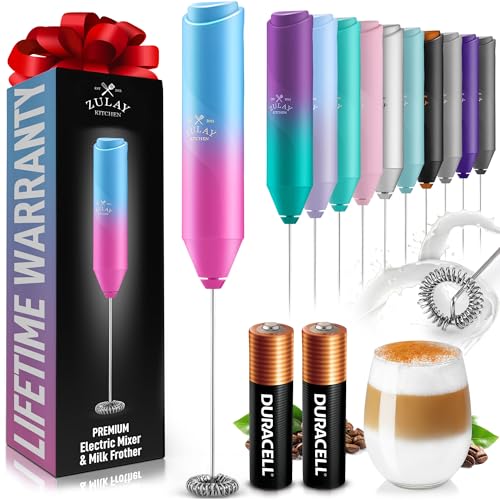 Image of Zulay Kitchen Powerful Milk Frother AA Batteries Included - Ultra Fast Handheld Drink Mixer with Stainless Steel Whisk Stirrer for Coffee, Protein, Matcha & More, Frother Wand Electric Frothmate