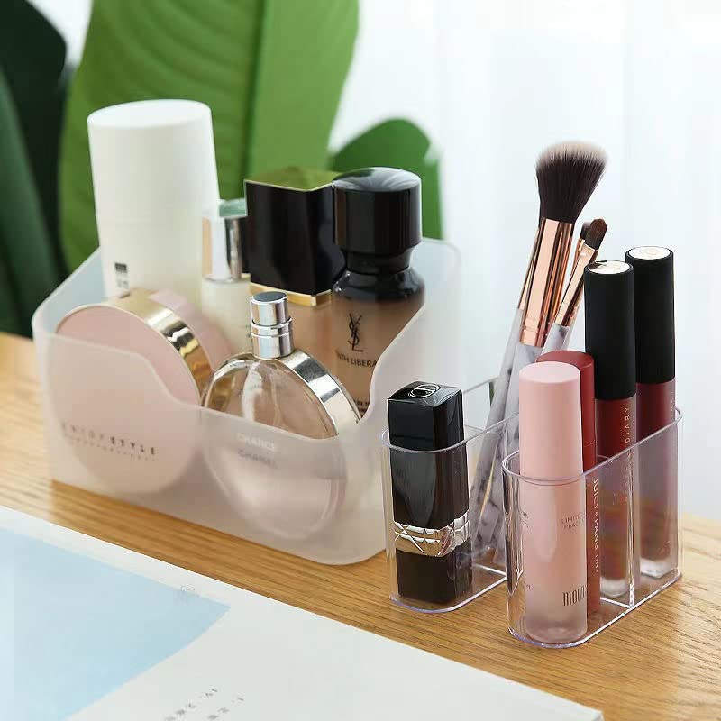 Image of 2 Pack Makeup Organizers and Storage，5-Compartment to Store Makeup /Lipstick /Makeup Brushes /Jewelry Etc. Bathroom Bedroom Cosmetic Storage (white)