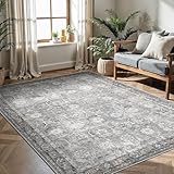 Woodbruy 5x7 Area Rugs, Soft Non Slip Low Pile Washable Rug, Boho Modern Rug for Living Room, Bedroom, Dining Room, Distressed Grey