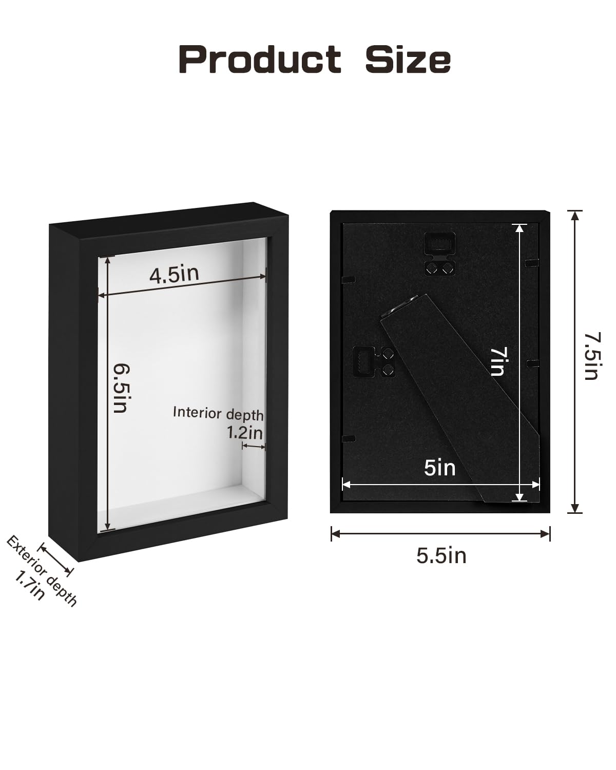 2 Pack 5x7 Small Shadow Box Frame with Plexiglass, Wood Frame Display Case Box for Memorabilia, Dried Flowers, Medal, Crafts, Tickets and Photos (Black, 5x7)