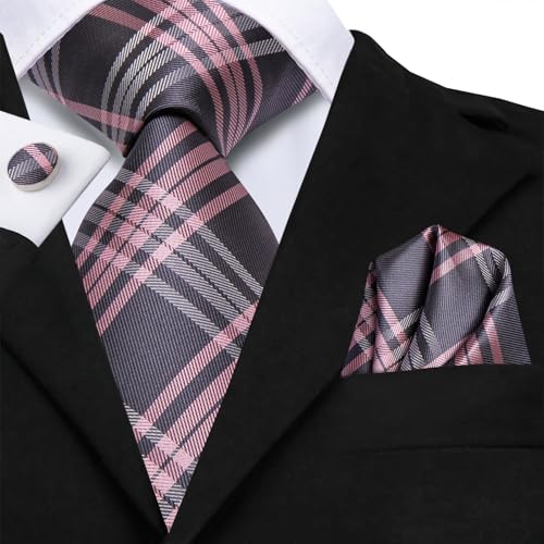 Image of Dubulle Silk Ties Set for Men Formal Paisley Striped Necktie Pocket Square Cufflinks 3PCS Sets Wedding Business Party
