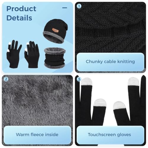Juego de guantes táctiles bufanda y gorro de lana para invierno 2