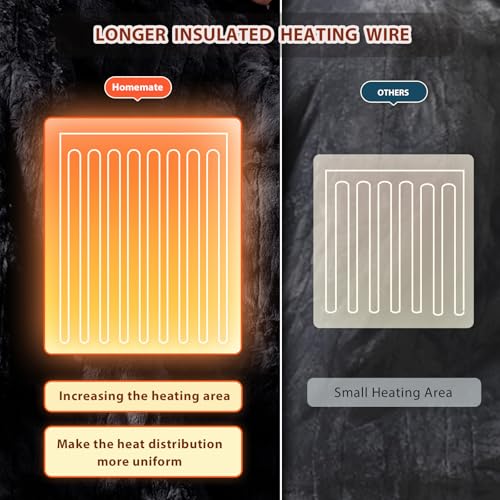 Image of Homemate Heated Blanket Electric Throw - 50 inchx60 inch Heating Blanket Throw 1 /2 /4 /6 /8 Hours Auto-Off 10 Heat Levels Over-Heat Protection Luxury Faux Fur Sherpa ETL Certification