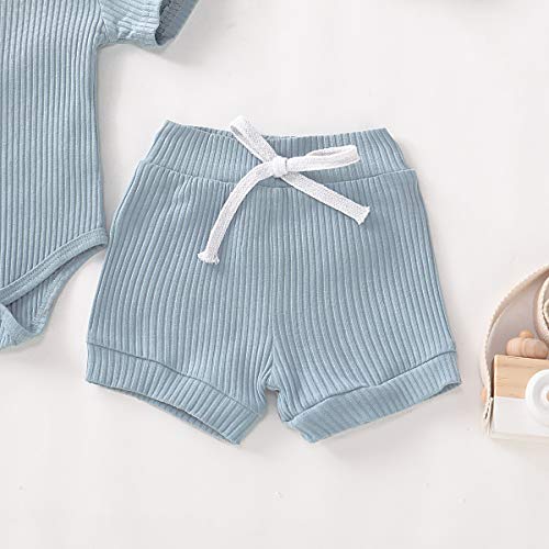 Conjuntos de roupas para meninos e meninas recém-nascidos de verão, macaquinho liso de manga curta +