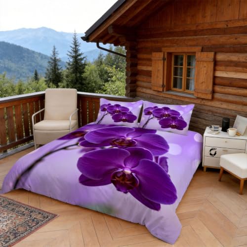 Housse de couette 140x200 orchidée violette en microfibre avec taies - 3