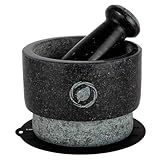 Laevo Mortar and Pestle Large Set - Black Granite Stone Spice Grinder, 2.1 Cup Capacity, 5.5 Inches - Reversible Molcajete Mexicano - Guacamole, Spices - Large Mortar and Pestles Set