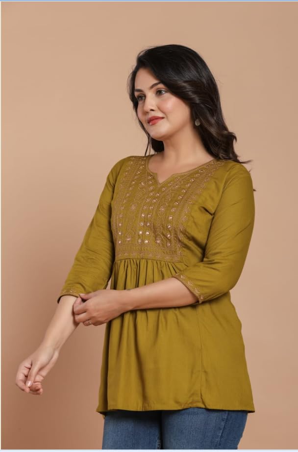 Image of Women Embroidered Anarkali Short Kurti | Stylish Casual Top | Trendy Ethnic Kurti for Women