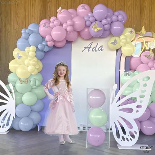 Image of 52 Pcs Multi Pastel Balloon Garland Kit - Pink Blue Yellow Green Purple Multipastel Balloons for Birthday, Baby Shower, Welcome Home, Wedding, Anniversary Party Decorations