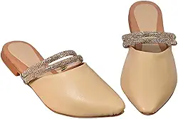 Sandalia Feminina Estimo Mule Elegante com Tiras Brilhantes, Couro Sintético, Design Moderno, Confortável,