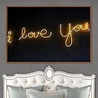Framed Canvas Wall Art Illuminated Words 3D Industrial Inspirational Multicolor Neon Pop Art Quotes Typography Urban - 16x24 inches