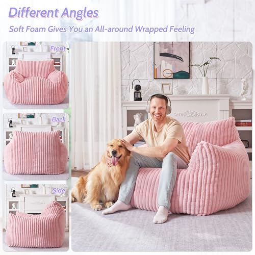 Image of HABUTWAY Comfy Floor Sofa Giant Plush Reading Chair Indoor Cozy Couch with Armrests Oversized Couch Upholstered Boneless Sofa Portable Cloud Couch Accent Chair for Living Room, Bedroom (Light Pink)