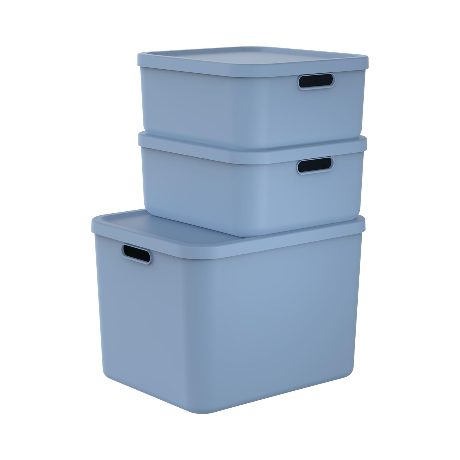 Rotho Albula 3er-Set Aufbewahrungsbox mit Deckel 1x55l +2x20l Kunststoff (PP recycelt) (Blau)