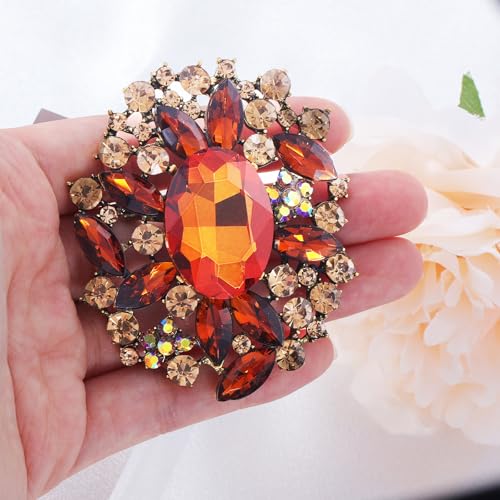 Image of LAXPICOL Vintage Austrian Crystal Elegant Flower Brooch for Women Broach Pin Wedding Jewelry Antique-Gold Tone