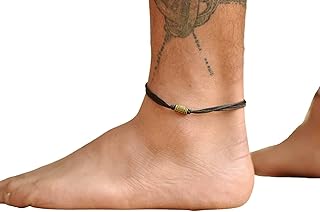 Anklet for men, men's anklet with bronze tube bead and black cotton cord...