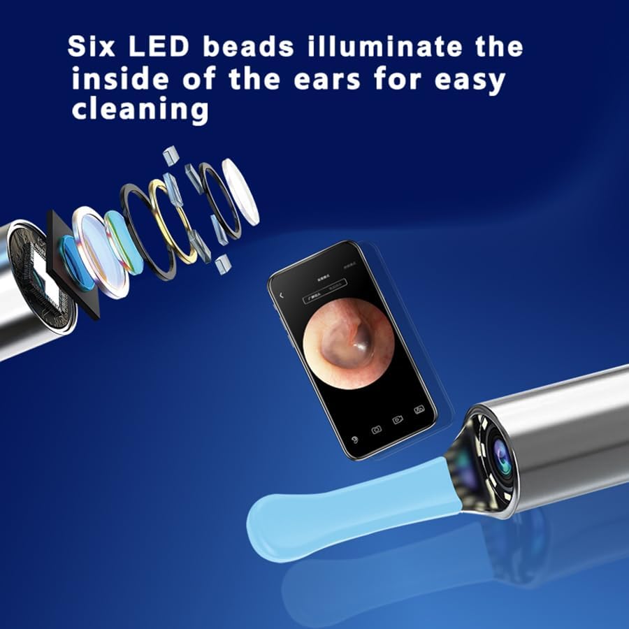Ear Wax Removal,Earwax Remover Tool with Camera,Ear Cleaner with 6 LED Lights Otoscope for iOS & Android,Earwax Removal Kit with 7 Pcs Ear Pick(Including 5 Ear Spoon)