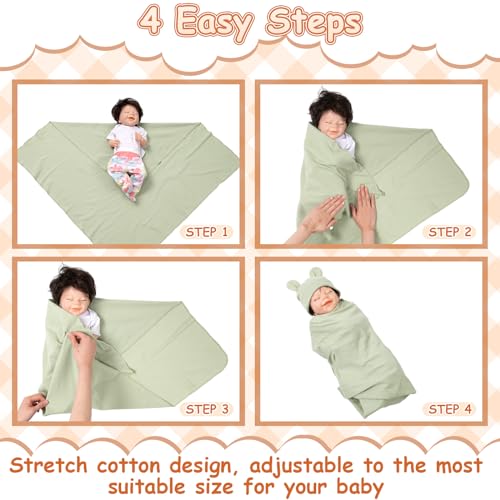 Image of Ramede 6 Set Baby Swaddle Blanket and Hat, 100% Cotton Newborn Receiving Blanket Wrap with Headband, 31.5 inch Soft, Breathable for Girl Boy Nursery Sleep Cradle Sheet Breastfeed Cover(Simple,Multicolor)