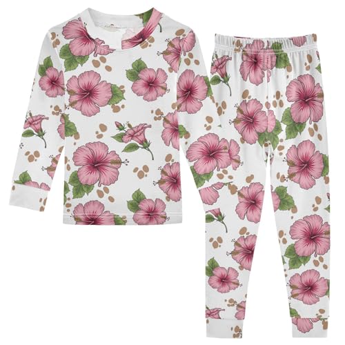 Pajama Sets Long Sleeve Floral Flowers Pattern Soft Comfy Sleepwear 2 Piece PJS 3-8T