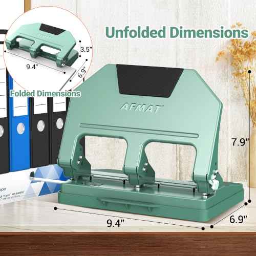 Image of AFMAT 3 Hole Punch Heavy Duty, 9 /32 inch Hole Diameter, 50-Sheet 3 Hole Puncher for Binder, 50% Reduced Effort, Metal Three Hole Punch w / 10,000+ Uses, Bulit-in S.S. Paper Guide, Large Chip Tray, HPX5