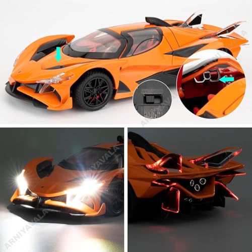 Image of 1 /24 Apollo EVO Alloy Car Model Pull Back Function with Realistic Sound & Bright LED Lights Perfect Toy Car for Kids & Collectors (Orange)
