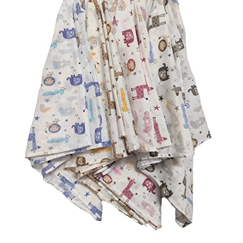 Image of Trance Home Linen Super Ultra Soft 100% Cotton New Born Baby Swaddle Wrap,New Born Babies Soft Pure Cotton Sheets,Ideal Baby Shower Gift,Baby Wrap Set(100x100 cm,Animals,Pack of 4),TC,200,Assorted