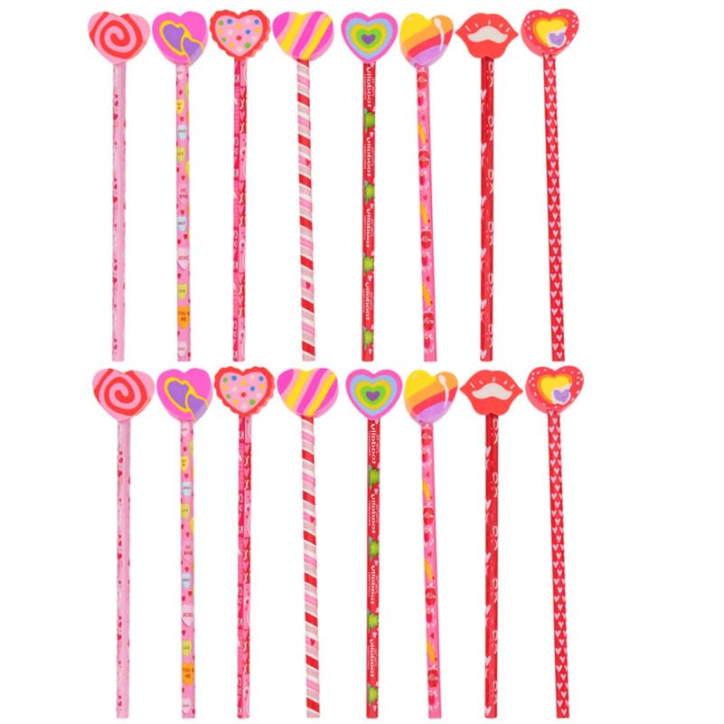 LALAFINA 18pcs Heart-Patterned HB Pencils with Eraser Toppers