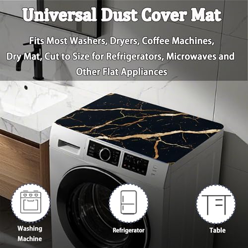 Image of Washer Dryer Top Cover Mat, Non-Slip Laundry Room Decor, Laundry Room Kitchen Appliance Decor Protector Universal 23.6 inchx19.7 inch (Black Marble)