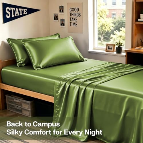 Image of MR&HM Satin Pillowcase for Hair and Skin, Silk Satin Pillowcase 2 Pack, King Size Pillow Cases Set of 2, Silky Pillow Cover with Envelope Closure (20x36, Sage)