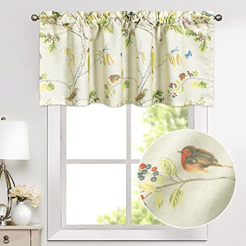 VOGOL Country Style Bird Print Curtain Valance, 52 x 14, 1 Panel, Beige