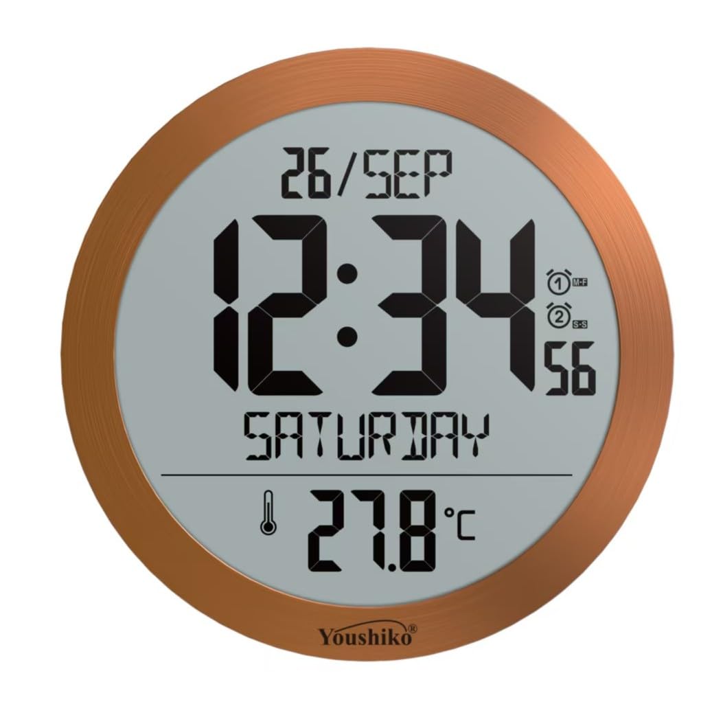 Youshiko Large 20cm Radio Controlled Wall Clock (UK & Ireland Version/Premium Quality/Clear Display), Large Round, Temperature display