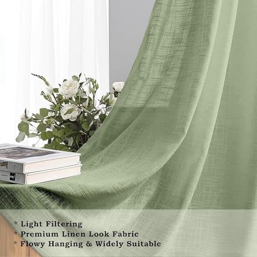 Image of THE LINEN COMPANY 7 Feet Window Sheer Cotton Grommet Curtain Panels Taxture Linen Decorative for Bedroom Living Room Avocado Green Curtains, 1 Piece (L- 213 CM, W- 137 CM)